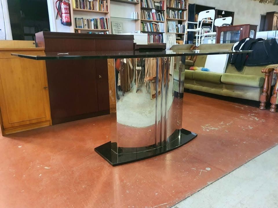 Mesa de comedor alemana vintage de cristal con base efecto espejo - Imagen 2