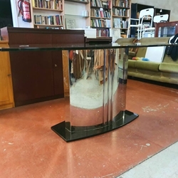 Mesa de comedor alemana vintage de cristal con base efecto espejo - Imagen 2