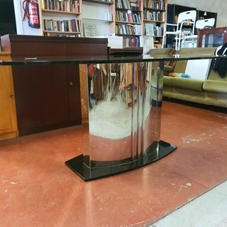 Mesa de comedor alemana vintage de cristal con base efecto espejo - Imagen 2