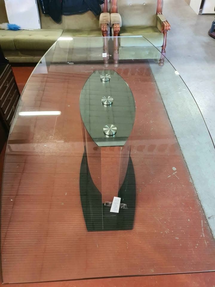 Mesa de comedor alemana vintage de cristal con base efecto espejo - Imagen 3